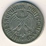 Deutch Mark - 1 Mark - Germany - 1950 - Copper-Nickel - KM# 110 - 23,5 mm - Obv: Eagle. Rev: Denomination flanked by oak leaves, date below. - 0